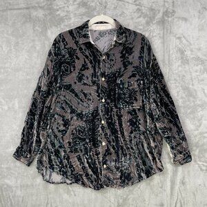 CP Shades Joss‎ Burnout Velvet Blouse Size Small Brown/Black Green/Blue Relaxed